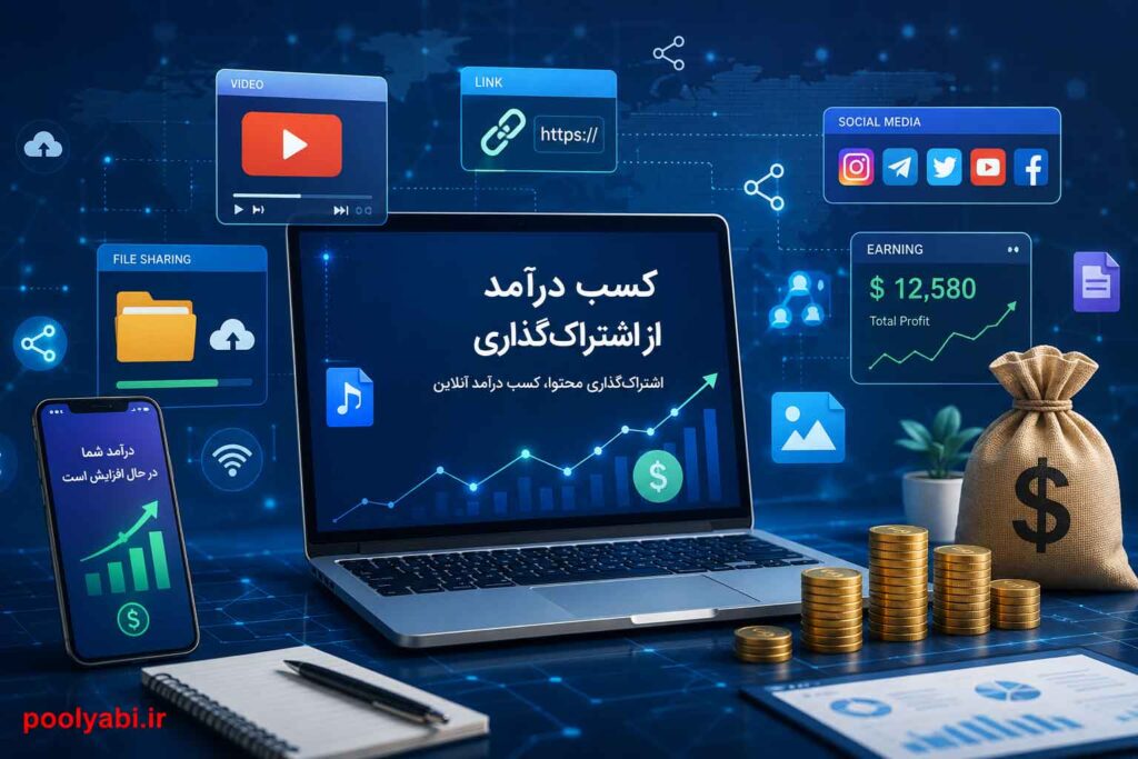 تصویر مفهومی از کسب درآمد از ویدیو و بازدید در پلتفرمهای آنلاین , مفهوم تولید درآمد از پادکست، صوت و شبکههای اجتماعی آنلاین